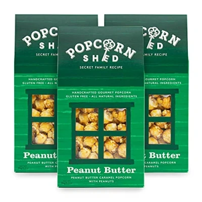 Image of 3 x Peanut Butter Gourmet Popcorn Sheds, Caramel 90g, Gift, pack of