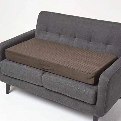 Image of HOMESCAPES Brown Quilted 2 Seater Booster Cushion with Removable Cover 100 cm Long 10cm Deep Firm Orthopaedic Foam Two Sofa Seat Pad Soft Faux Suede Washable