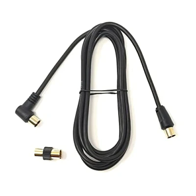 Image of Maincore 2m long Right Angle TV/AV Aerial Antenna Coaxial Cable Lead (Male to Male) with Coupler (2m, Black)