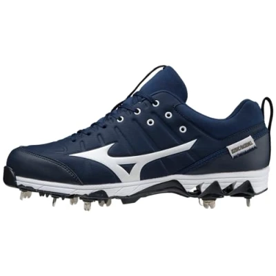 Image of Mizuno Men&#039;s Ambition 2 9 Spike Metal Baseball Cleat 10, Navy White, 8 UK