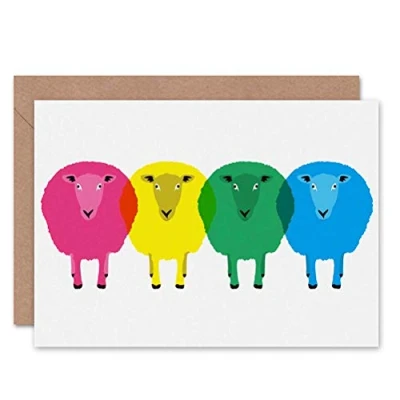 Image of Wee Blue Coo CUTE COLOURFUL CARTOON SHEEP BIRTHDAY ART GREETINGS GREETING CARD GIFT