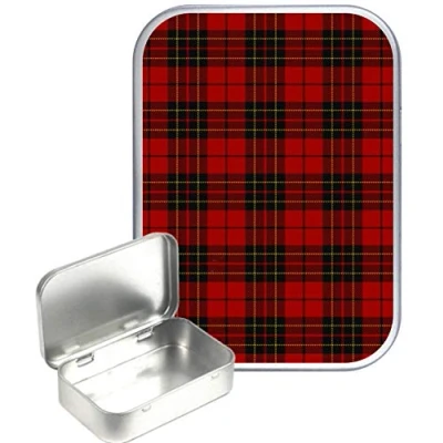 Image of TEEZ Red Tartan 30ml Small Silver Hinged Tin, Pill Tin,Gift Box,1oz Tobacco Tin
