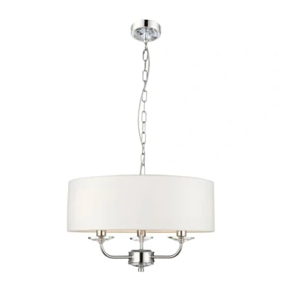 Image of Nixon 3 Light Multi Arm Ceiling Pendant Nickel Plate, White Silk Effect, E14