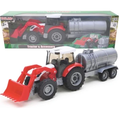 Image of Toyland® Tractor &amp; Trailer Set 1:32 Scale Boys Vehicle Play Toys (Red)