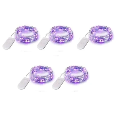 Image of WHSCwp LED String Lights 5 Pack, 10mm10 Fairy Battery Operated, Copper Wire Light for Home Garden Wedding Party Christmas Halloween Concerts Bars Clubs Hotels(Purple)