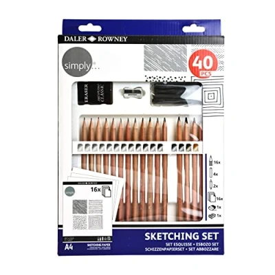 Image of Daler Rowney Simply Sketching Pencils Technique Set, 40 Products, Ideal for Entry Level Artists &amp; Hobbyists