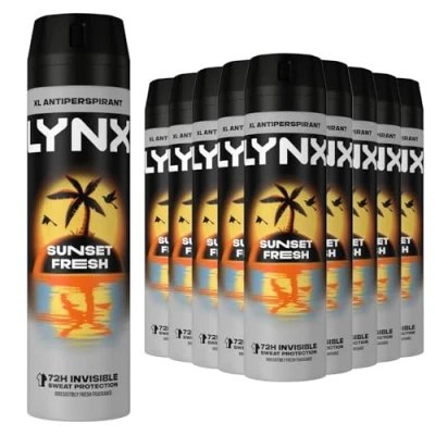 Image of Lynx XL Sunset Fresh Antiperspirant Multipack with Mango and Mandarin Scent Long Lasting Fragrance 72 Hours Invisible Sweat Protection Deodorant Spray for Men 200 ml, 12 Pack