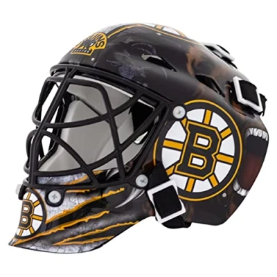 Image of Franklin Sports unisex adult Boston Bruins NHL Team Logo Mini Hockey Goalie Mask with Case Collectible M, Multicoloured, One Size US
