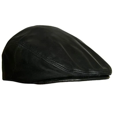 Image of Men&#039;s Black Real Soft Leather Ivy Beret Newsboy Gatsby Golf Cabbie Flat Cap Hats S