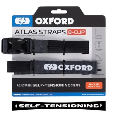 Image of Atlas B Clip (Pair), 26mm x 2.0m, Asphalt. Motorcycle Adjustable Luggage Strap