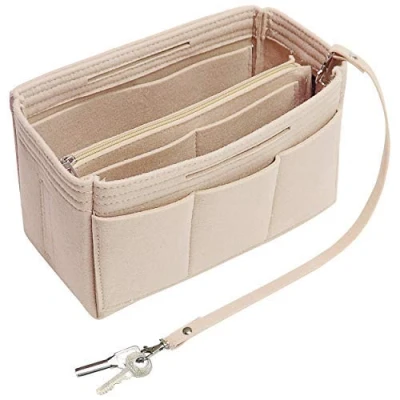 Image of Soyizom Felt Handbag Organiser Insert, Bag in Insert Liner, Tote Fit Speedy 25 40, Neverfull（Beige，Large)