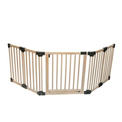 Image of Safetots Wooden Multi Panel Use Safety Barrier, Up to 256cm, Natural Wood, Flexible Room and Stair Divider with Door for Baby Toddler, Easy Installation