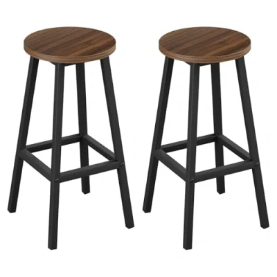 Image of Klihome Bar Stools Set of 2, Breakfast with Sturdy Metal Frame, Kitchen Footrest, Industrial Style High for Bar, Cafe, Island, Dark wood colour, K0009BH 2 UK