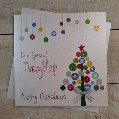 Image of White Cotton Cards To A Lovely Daughter Merry Handmade Christmas Card (Multi Tree) Code fp17, 16cmx16cm