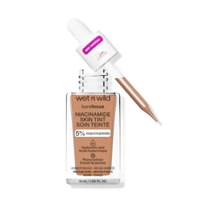 Image of Wet n Wild Bare Focus Niacinamide Skin Tint, Lightweight Foundation with Buildable Formula, Enriched Hyaluronic Acid and Vitamin E for a Radiant Look, Amber Beige
