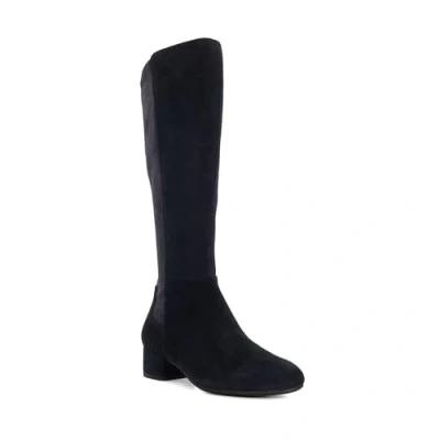 Image of Dune Ladies Tayla Wide Fit Stretch Knee High Boots Size UK 5 Block Heel Suede Navy