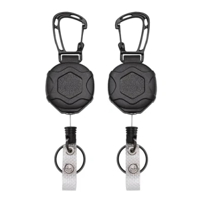 Image of Retractable Keychain, 2 Pack Heavy Duty Keyring Extendable Badge Reels Key Lanyard Belt Clip Holder Pull Reel Black