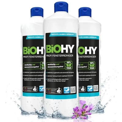 Image of BiOHY Professional window cleaner (3 x 1l Bottle) glass concentrate, ideal for all VACUUM CLEANERS streak free cleaning of &amp; (Profi Fensterreiniger)