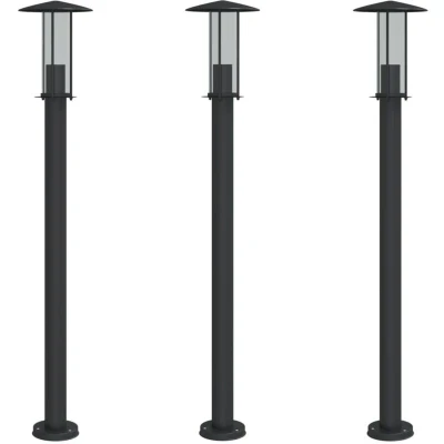 Image of vidaXL Outdoor Floor Lamps 3pcs Black 100 cm Stainless Steel