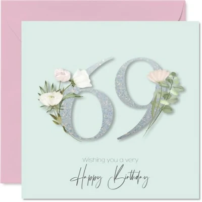 Image of 69th Birthday Cards for Women Fancy Floral Flowers Happy Card 69 Year Old Woman Nan Nanny Neighbour Cousin, 145mm Bday Greeting