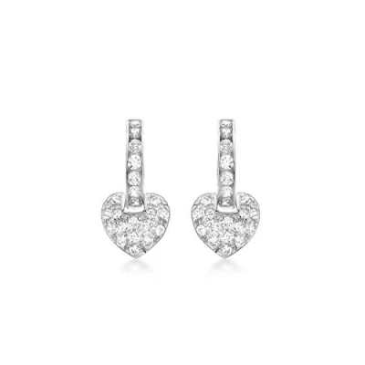 Image of Carissima Gold Women&#039;s 9 ct White Cubic Zirconia Hoop with Pave Heart Drop Earrings