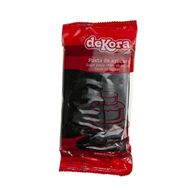 Image of dekora Fondant Icing Black for Cake Decorating Modelling Sugar Paste Cakes &amp; Cupcakes Ready to Roll Smooth Texture, Easy Use Coloured Sugarpaste 250 g