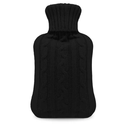 Image of KEPLIN Cosy Hot Water Bottle with Knitted Cover Relieves Body Aches &amp; Pains, Washable Safe Durable Heating Pad Ideal Nights Gifts Large 2L (Black)