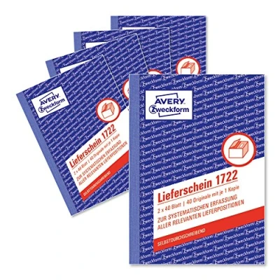 Image of Avery Zweckform 1722 Lieferschein, DIN A6, Copying, 2 x 40 Pages/Pack of 5, White, Yellow