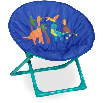 Image of Relaxdays Moonchair Children&#039;s Dino, Foldable, H x W D: 47 50 48 cm, Chair, Outdoor &amp; Indoor Blue