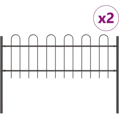 Image of vidaXL Garden Fence with Spear Top Grey 3.4x0.6 m Steel