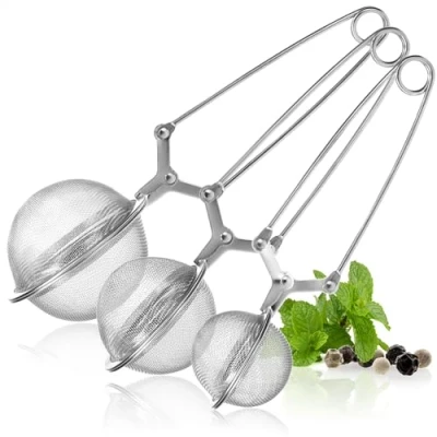 Image of COM FOUR® 3X Tea Tongs, Ball Shaped Infuser Made of 304 Stainless Steel, strainers for Loose Tea, Strainer Tongs in 3 Sizes Lovers (03 Pieces Mix)