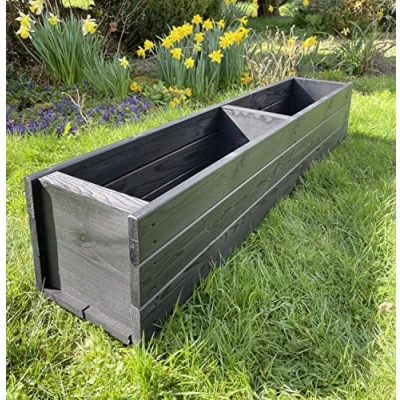 Image of RUDDINGS WOOD Large Long Wooden Planter Trough Garden Outdoor Flower Pot Boxes Plant Container Charcoal Black 120 cm Fully Assembled