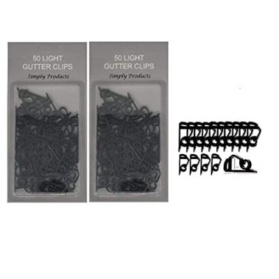 Image of Simply Products 100 Gutter Hooks for Hanging Outdoor Christmas Xmas String Lights/Rope Lights Clips (Black)