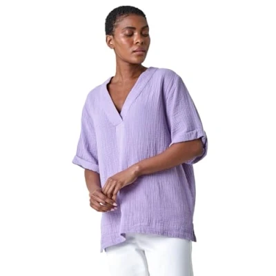 Image of Roman Womens Textured Cotton Relaxed T Shirt Lilac Size 12 UK