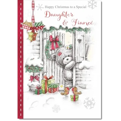 Image of doodlecards Daughter and Fiance Christmas Card Grey Bear in Snow Large A4 Size for &amp; with Plain Envelope