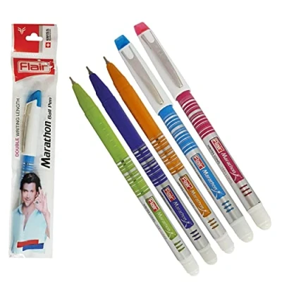Image of FLAIR Marathon 5 x 0.7mm Fine Point BLUE Ink Biro Ballpoint Pens Smooth Writing