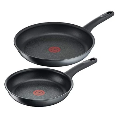 Image of Tefal G12490 Titanium Fusion Pan Set 24 cm and 28 (Titanium Excellence Non Stick Coating, Thermo Spot, Hard Outer Layer, for All Cookers Including Induction), Black