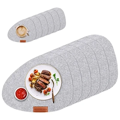 Image of Felt Place Mats Coasters Cutlery Set, 12 Pack Heat Resistant Non Slip Table for Home and Restaurant Washable Set with 6 Placemats, Coasters, Bags (Light Grey)