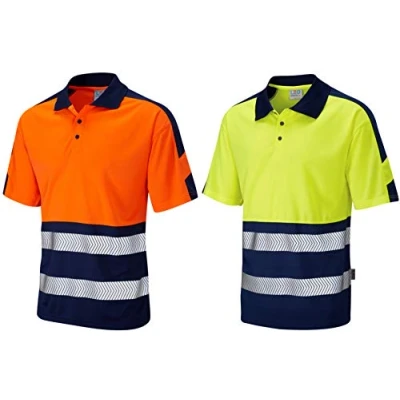 Image of Leo Workwear P10 Watersmeet Men Hi Vis Two Tone Polo Shirt#3XL Yellow/Navy