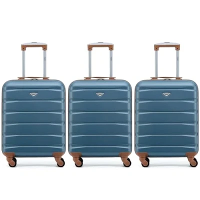 Image of Flight Knight Set of 3 Premium Lightweight 4 Wheel ABS Hard Case Suitcases Cabin Carry On Hand Luggage Approved for Over 60 Airlines easyJet, Jet2 &amp; Maximum Size Ryanair (Priority) 55x40x20cm
