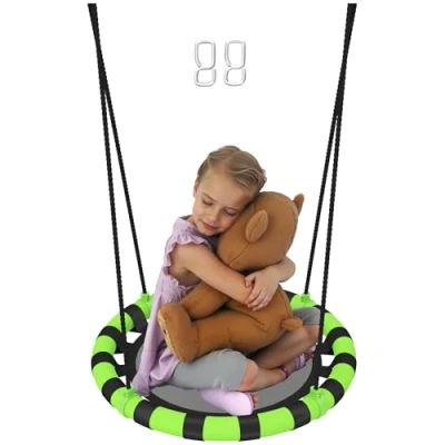 Image of AIYAPLAY Kid Nest Swing Seat, Hanging Set with Height Adjustable Ropes for Children, 60 cm Diameter Round Saucer Chair Outdoor, Garden， Black