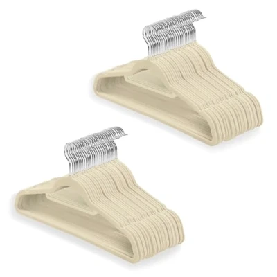 Image of 1ABOVE Premium Quality 50 pack Non Slip Velvet Hangers (44cm) Heavy Duty Suit with Tie Bar, 360 Swivel Hooks Space saving, sturdy to hold Jacket, Jumper &amp; Pullover(Set of IVORY)