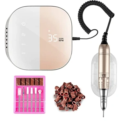 Image of Madenia Professional Electric Nail Drill Machine with LCD Touch Screen, 35000 RPM Efile File for Arylic Gel Nails, E Kit Salon Home Manicure Use, Pink