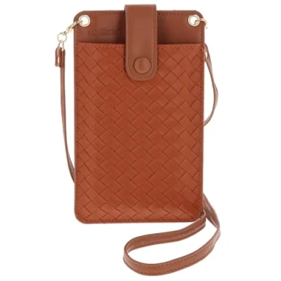 Image of Equilibrium Woven Effect Mobile Phone Pocket Pouch Bag With Long Cross Body Strap Pink, Tan or Black (Tan)
