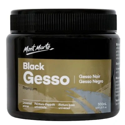 Image of MONT MARTE Black Gesso 17oz (500ml), Universal Primer, Suitable for All Paints Including Acrylic and Oil