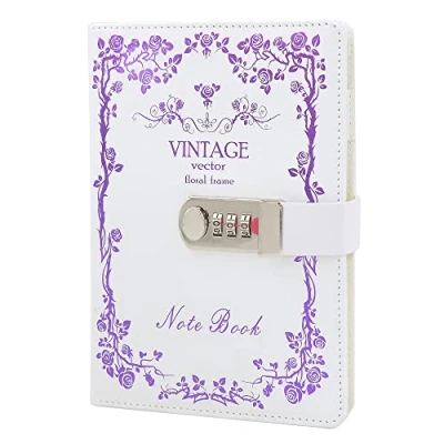 Image of NectaRoy Lockable Diary Lock Journal, PU Leather Cover Writing Notebook Planner, Wire Binding Lined Daily Travel Journal with Lock, Password Notepad Pen Holder, Size 215x150mm