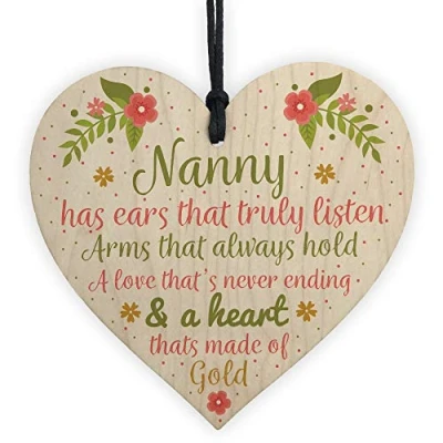 Image of RED OCEAN Nan Card Birthday Gifts Nanny Gran Grandma Grandad GIFT Wooden Heart Sign Christmas Xmas
