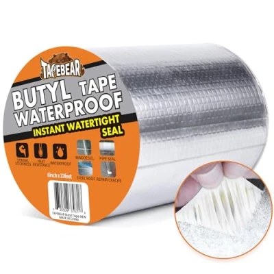 Image of TAPEBEAR 150mm x 10m Butyl Tape Waterproof Sealant Tape, Aluminum Foil Duct Sealing for RV Roof Repair, Boat and Pipe Sealing, Silicone, Glass &amp; EDPM Leak Patching, Silver