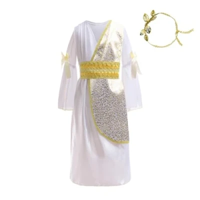 Image of Lito Angels Ancient Greek Roman Goddess Costume Fancy Dress Up Outfits with Gold Laurel Wreath Headband for Kids Girls Age 11 12 Years, White 486
