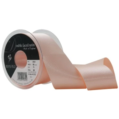 Image of Berisfords 3501 Double Satin Ribbon, Peach, 50 mm